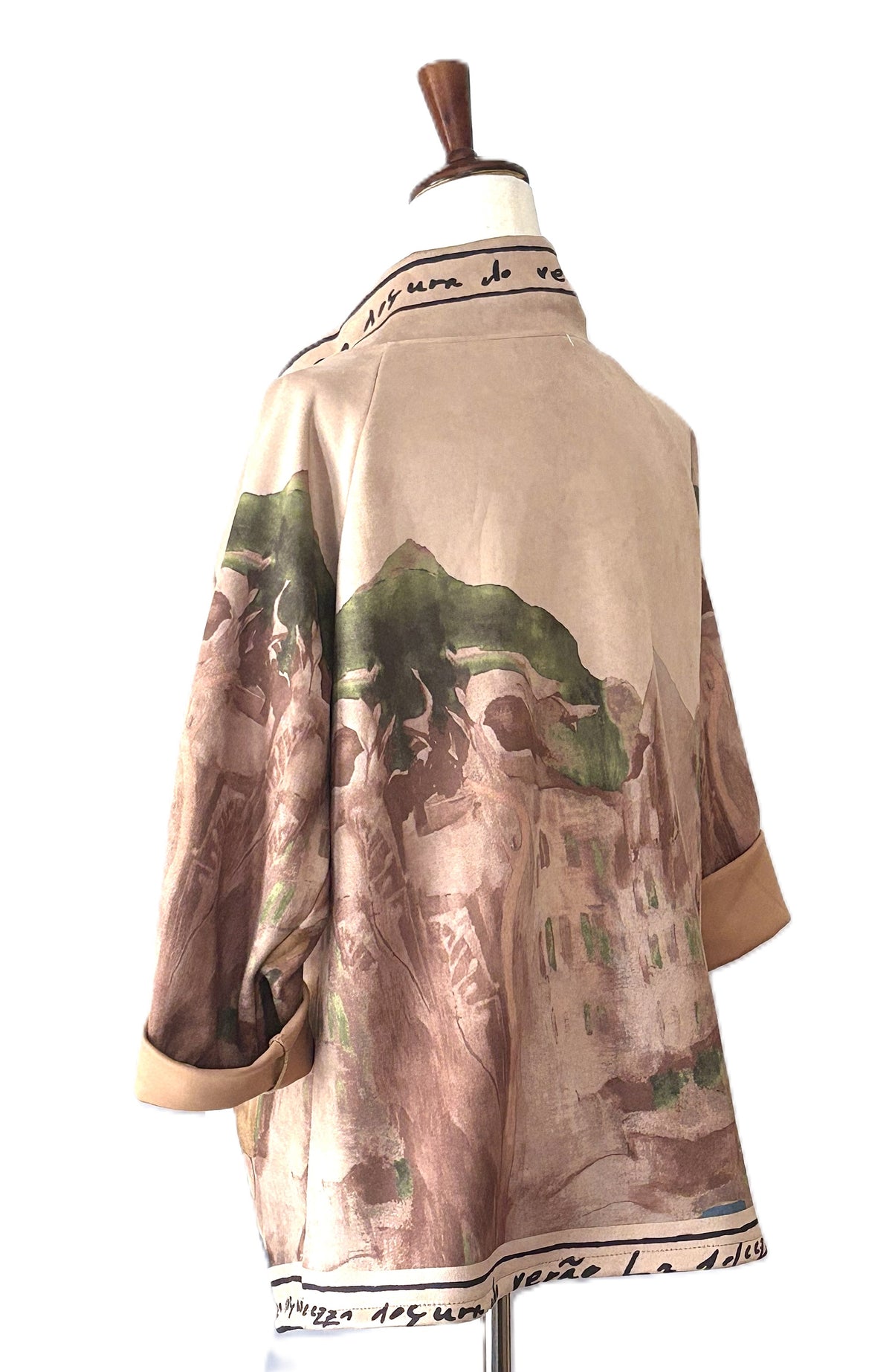 Italian Watercolor Landscape Suede Feel Envelop Cut Tunic. Brushed Polyester (Tan or Navy)