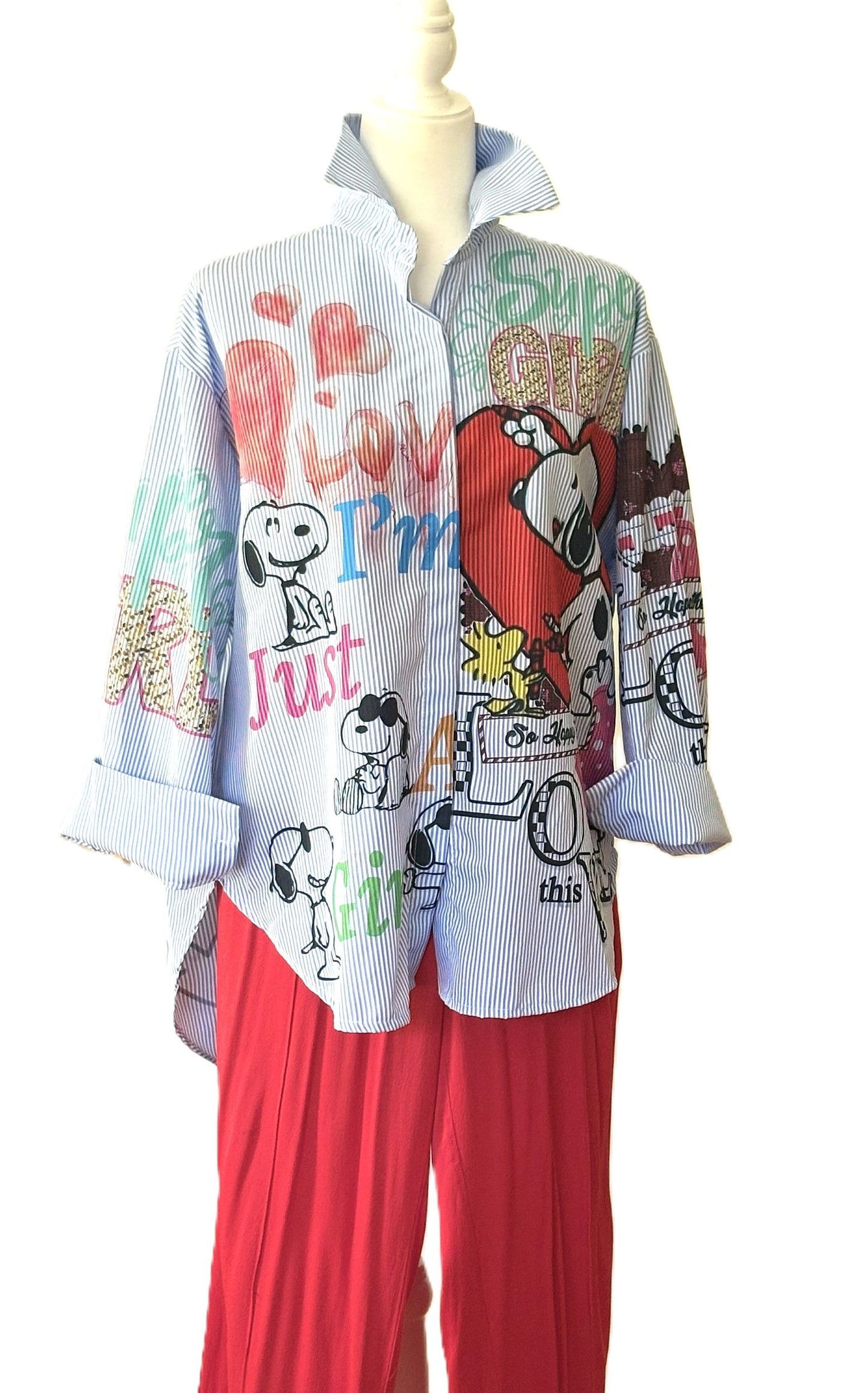 Tops: Italian, One Size Light Blue Striped Cotton "Charlie Brown".