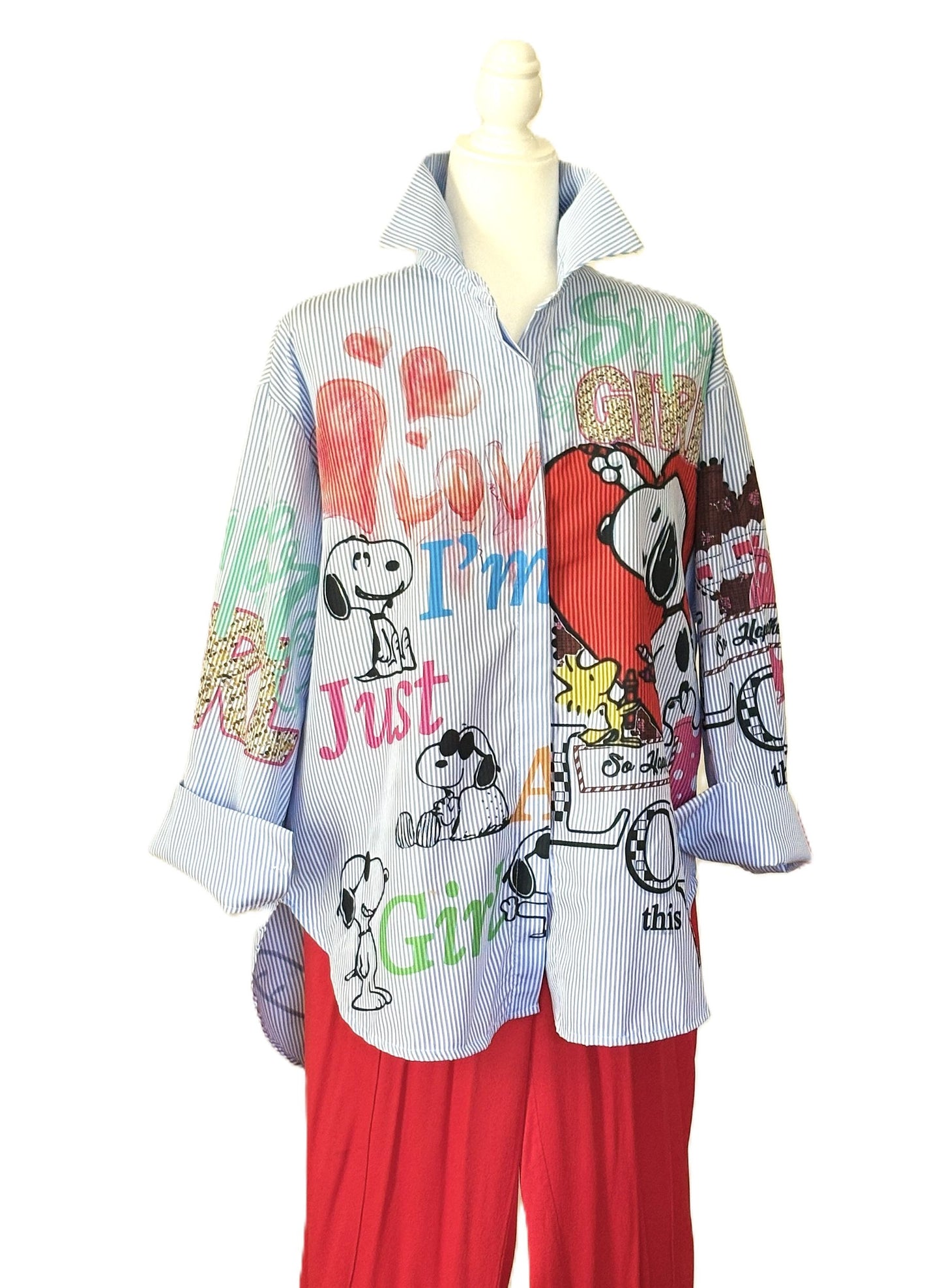 Tops: Italian, One Size Light Blue Striped Cotton "Charlie Brown".