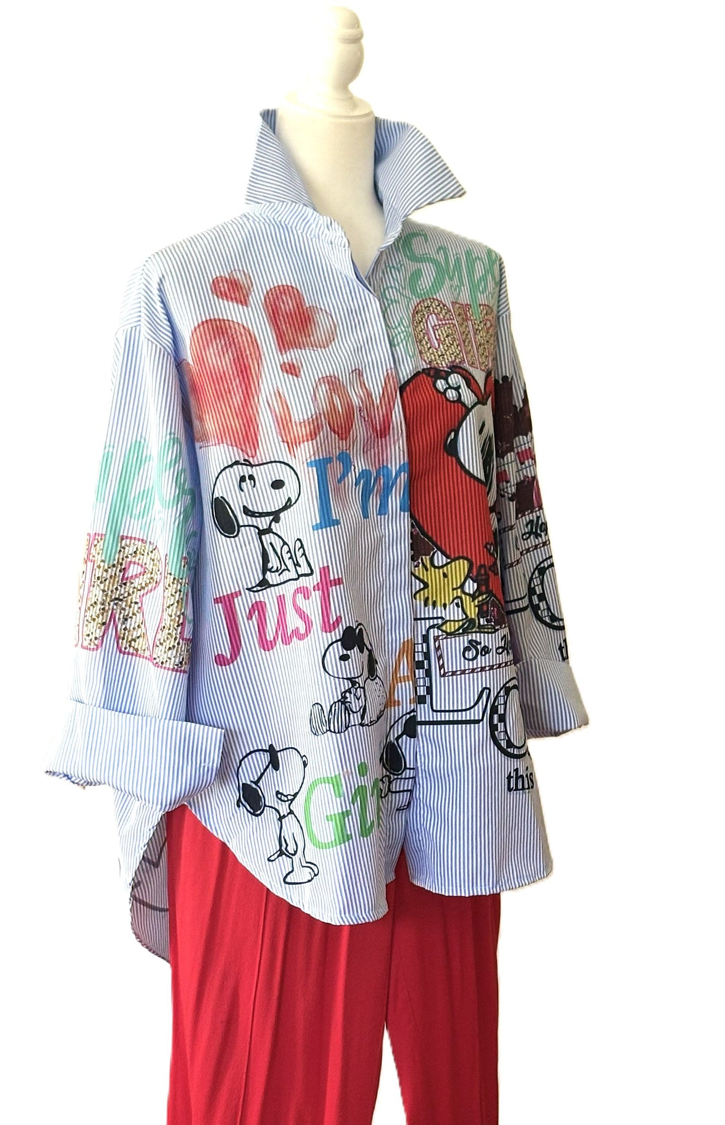 Tops: Italian, One Size Light Blue Striped Cotton "Charlie Brown".