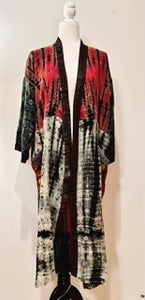 Luxury Mixed Print Silk Kimono Duster is Sophisticated (Tie Dye Red)