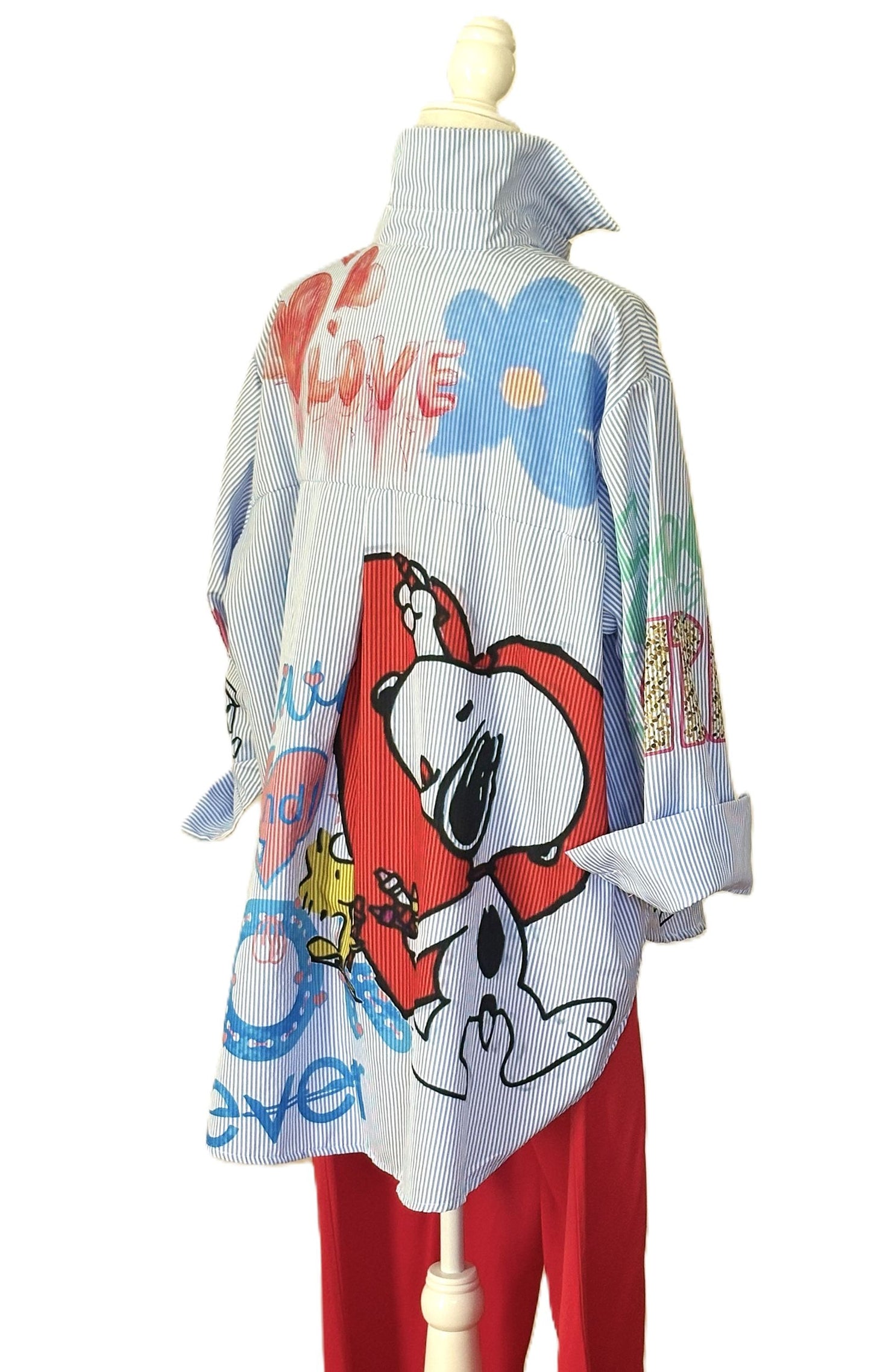 Tops: Italian, One Size Light Blue Striped Cotton "Charlie Brown".