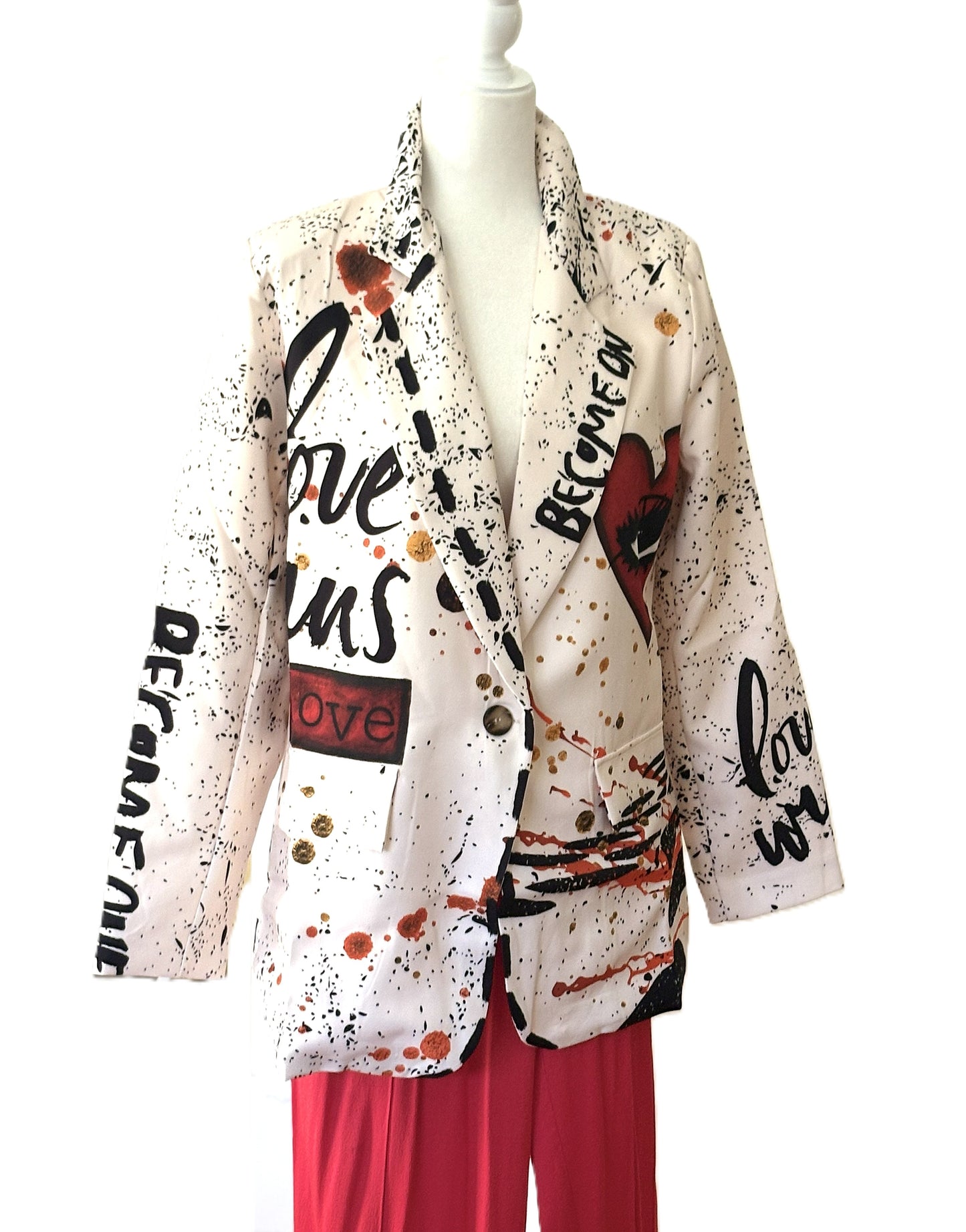 One Size Italian White Love Print Blazer