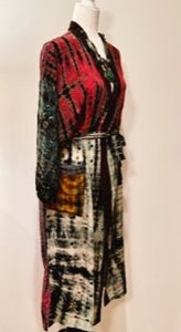 Luxury Mixed Print Silk Kimono Duster is Sophisticated (Tie Dye Red)