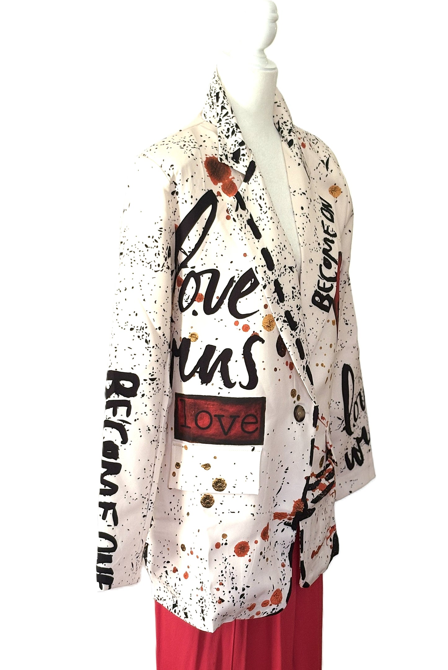 One Size Italian White Love Print Blazer