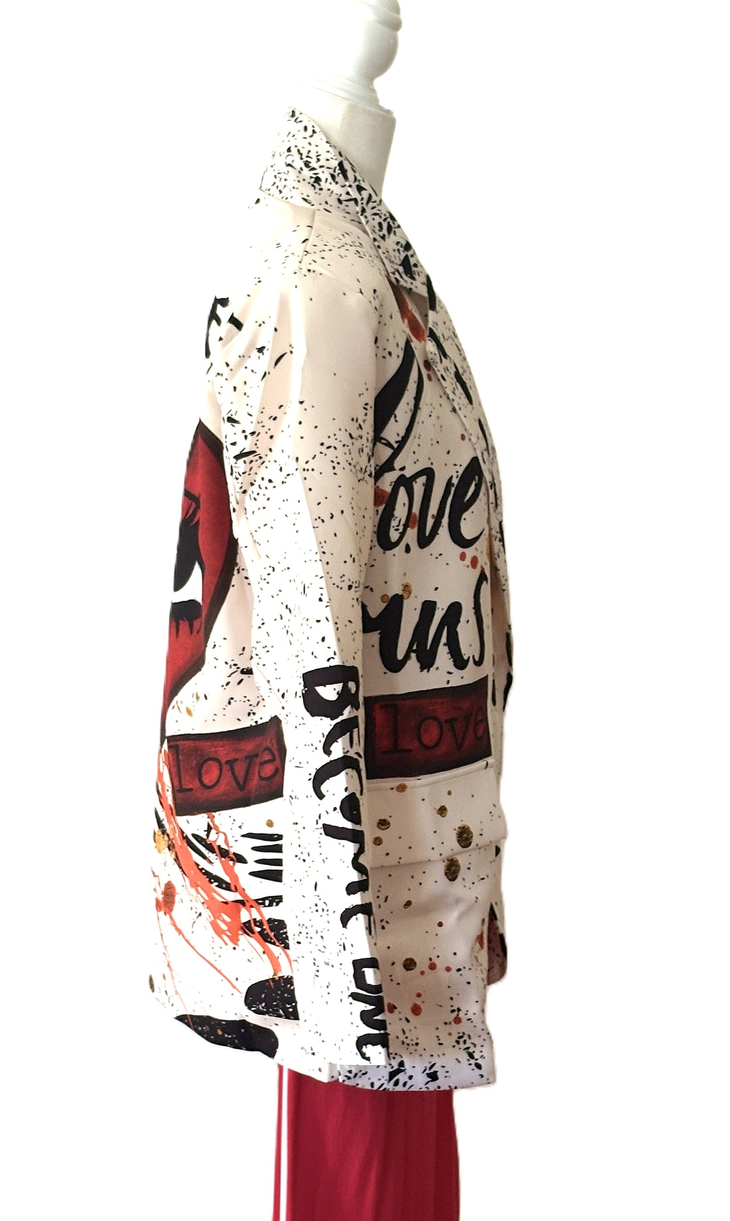 One Size Italian White Love Print Blazer