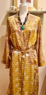 Luxury Print Silk Kimono Duster Dress is Sophisticated (Bronze Print)