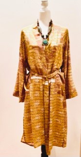 Luxury Print Silk Kimono Duster Dress is Sophisticated (Bronze Print)