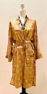 Luxury Print Silk Kimono Duster Dress is Sophisticated (Bronze Print)