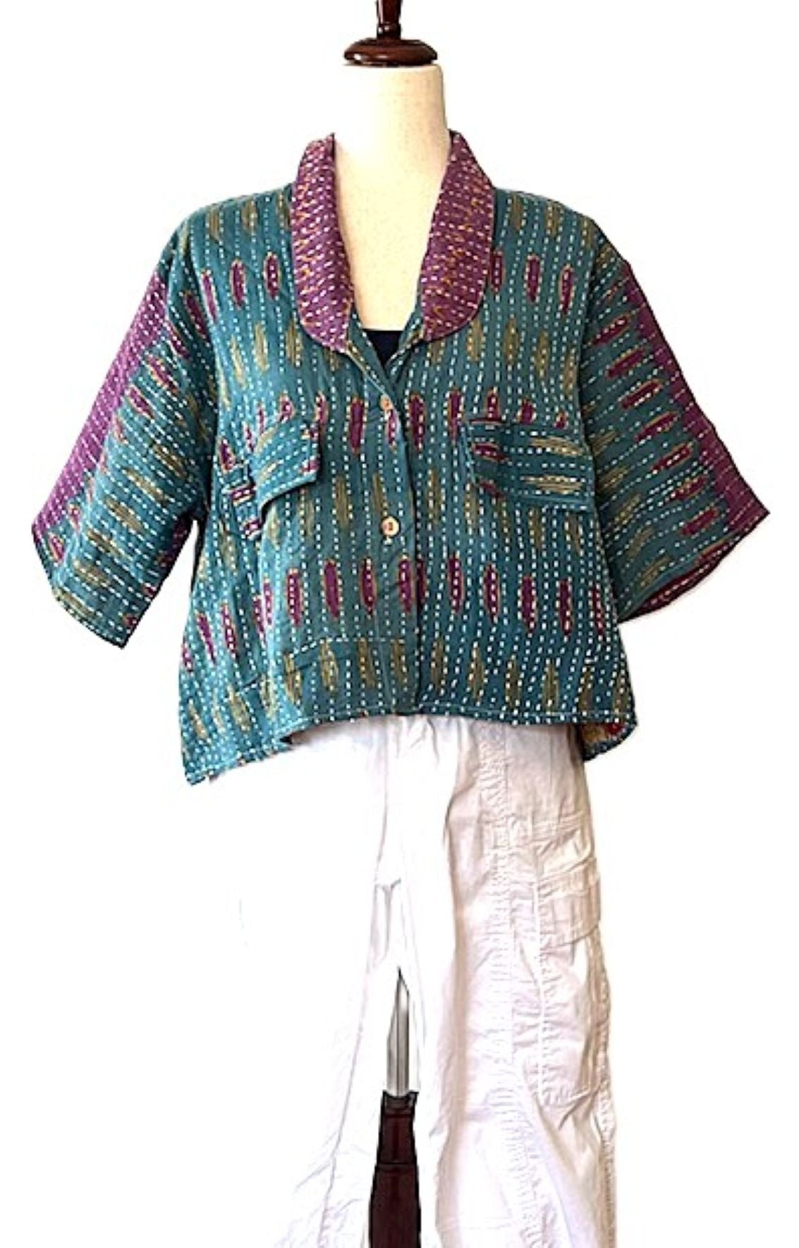 Kantha Bae Clarity Crop Tops Are Fully Reversible "Camp" Shirts (Teal)