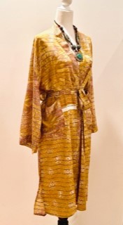 Luxury Print Silk Kimono Duster Dress is Sophisticated (Bronze Print)