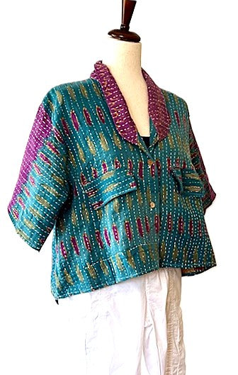 Kantha Bae Clarity Crop Tops Are Fully Reversible "Camp" Shirts (Teal)