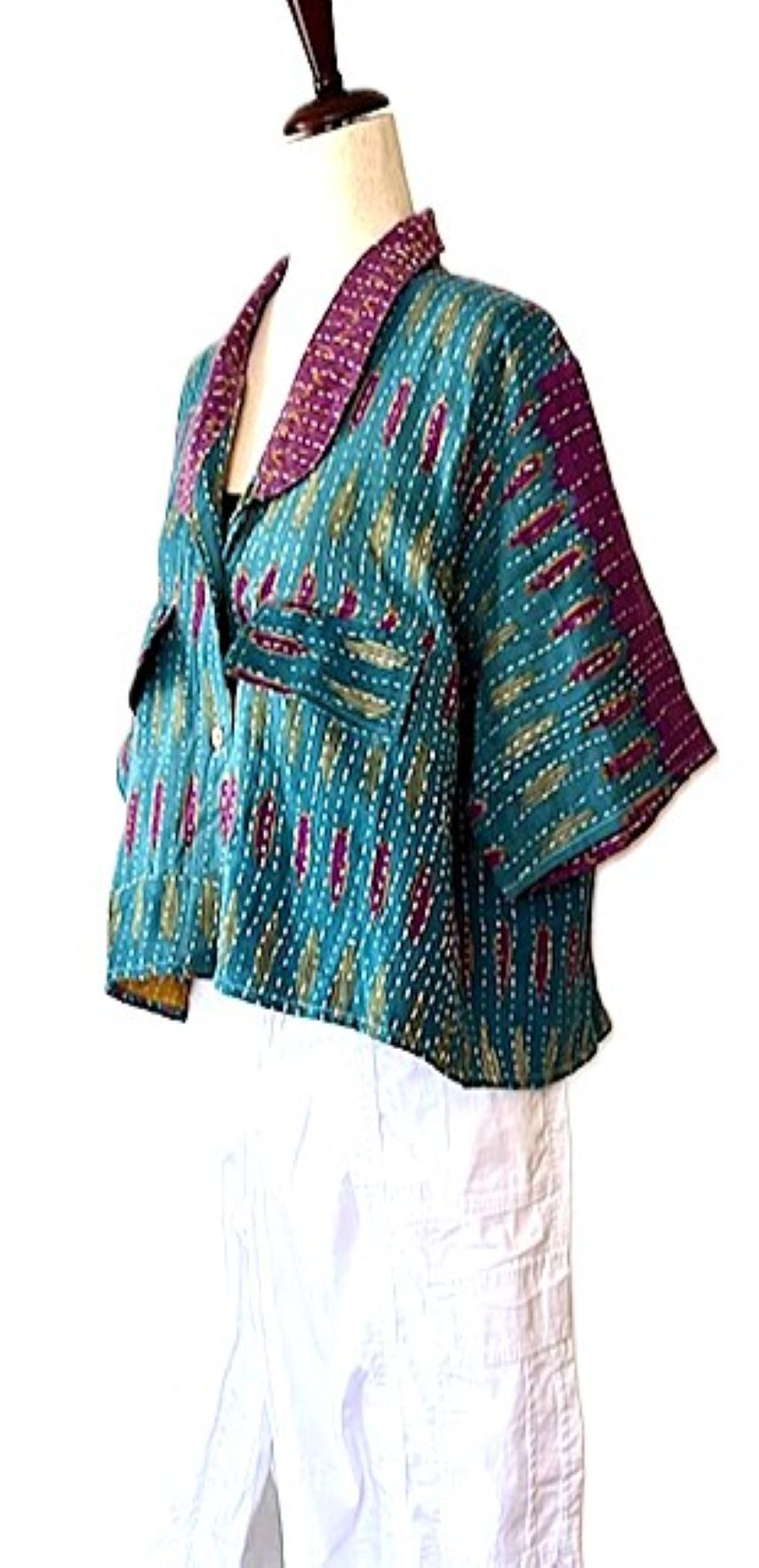 Kantha Bae Clarity Crop Tops Are Fully Reversible "Camp" Shirts (Teal)