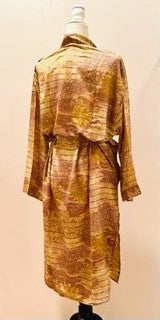 Luxury Print Silk Kimono Duster Dress is Sophisticated (Bronze Print)