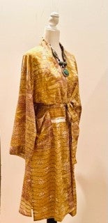 Luxury Print Silk Kimono Duster Dress is Sophisticated (Bronze Print)