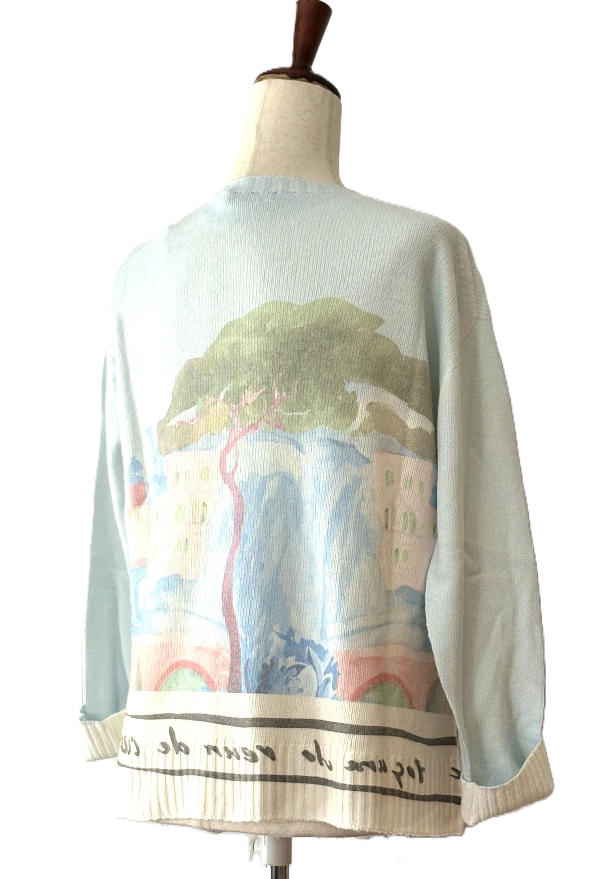 Italian Knit Luxury Blend Scenic Landscape Knit Sweater- Blue