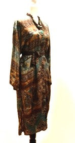 Luxury Silk Kimono Duster Dress:  Dramatic Mixed Print (Bronze/Blue)