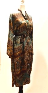 Luxury Silk Kimono Duster Dress:  Dramatic Mixed Print (Bronze/Blue)