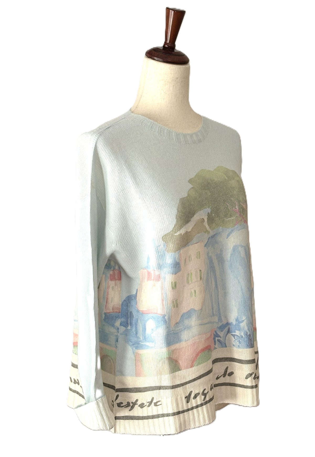 Italian Knit Luxury Blend Scenic Landscape Knit Sweater- Blue