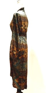 Luxury Silk Kimono Duster Dress:  Dramatic Mixed Print (Bronze/Blue)