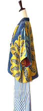 Luxury Silk Kimono Duster Dress:  Dramatic Mixed Print (Bronze/Blue)