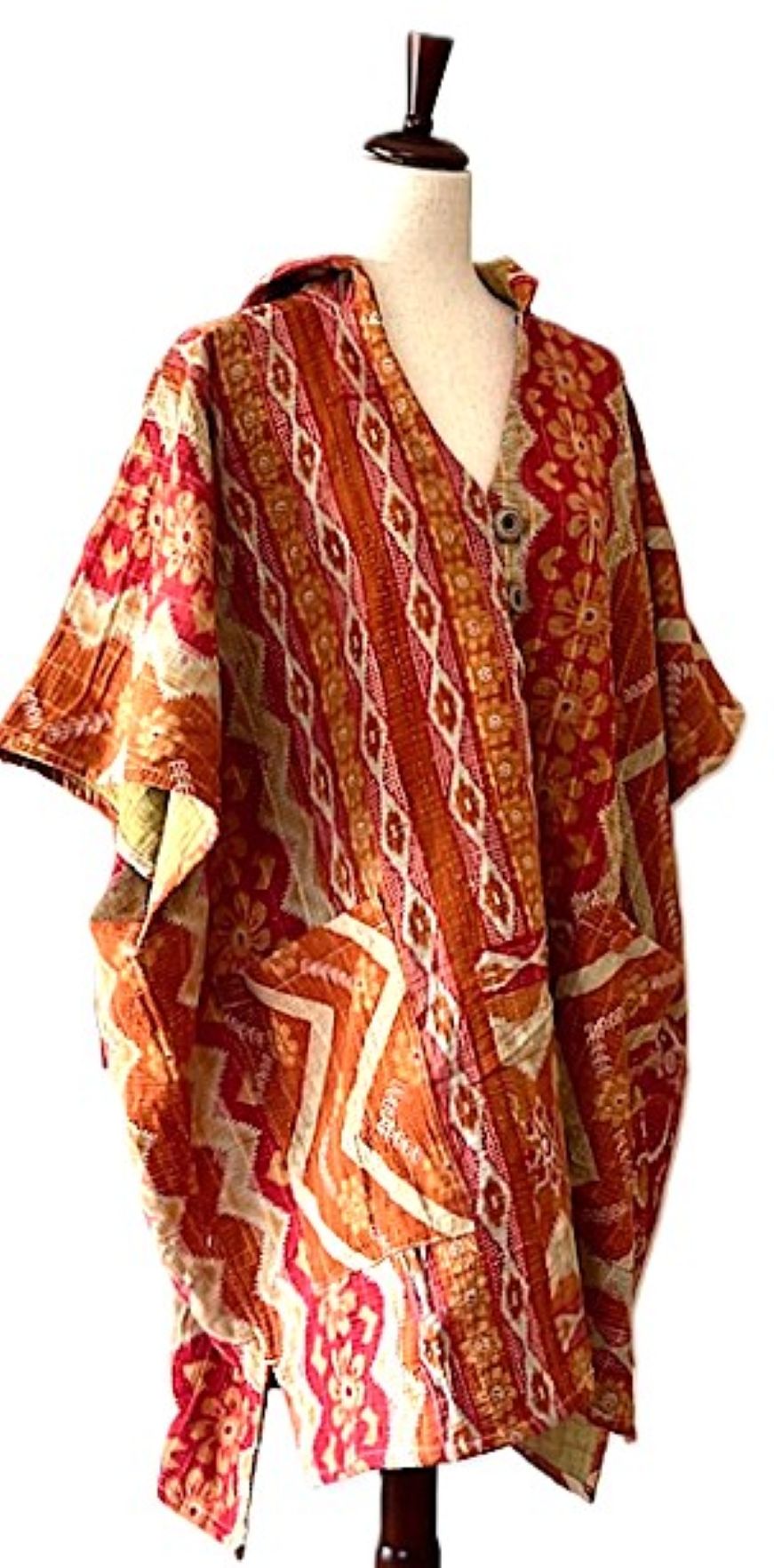 Kantha Bae Peace and Love Poncho. (Red Geometric)