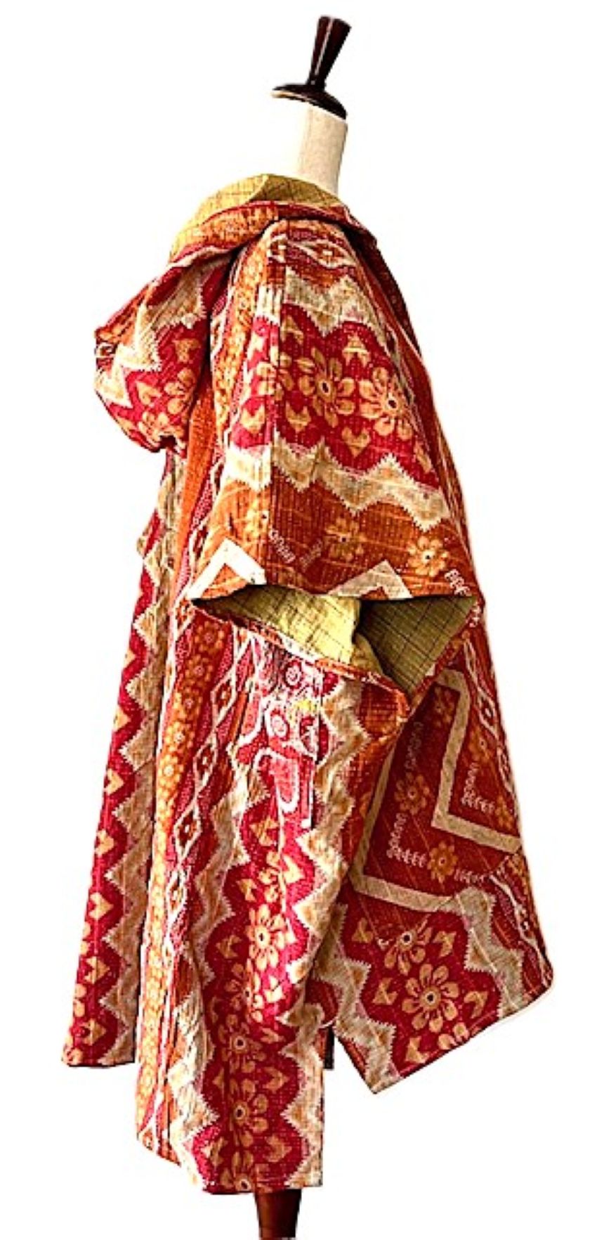 Kantha Bae Peace and Love Poncho. (Red Geometric)