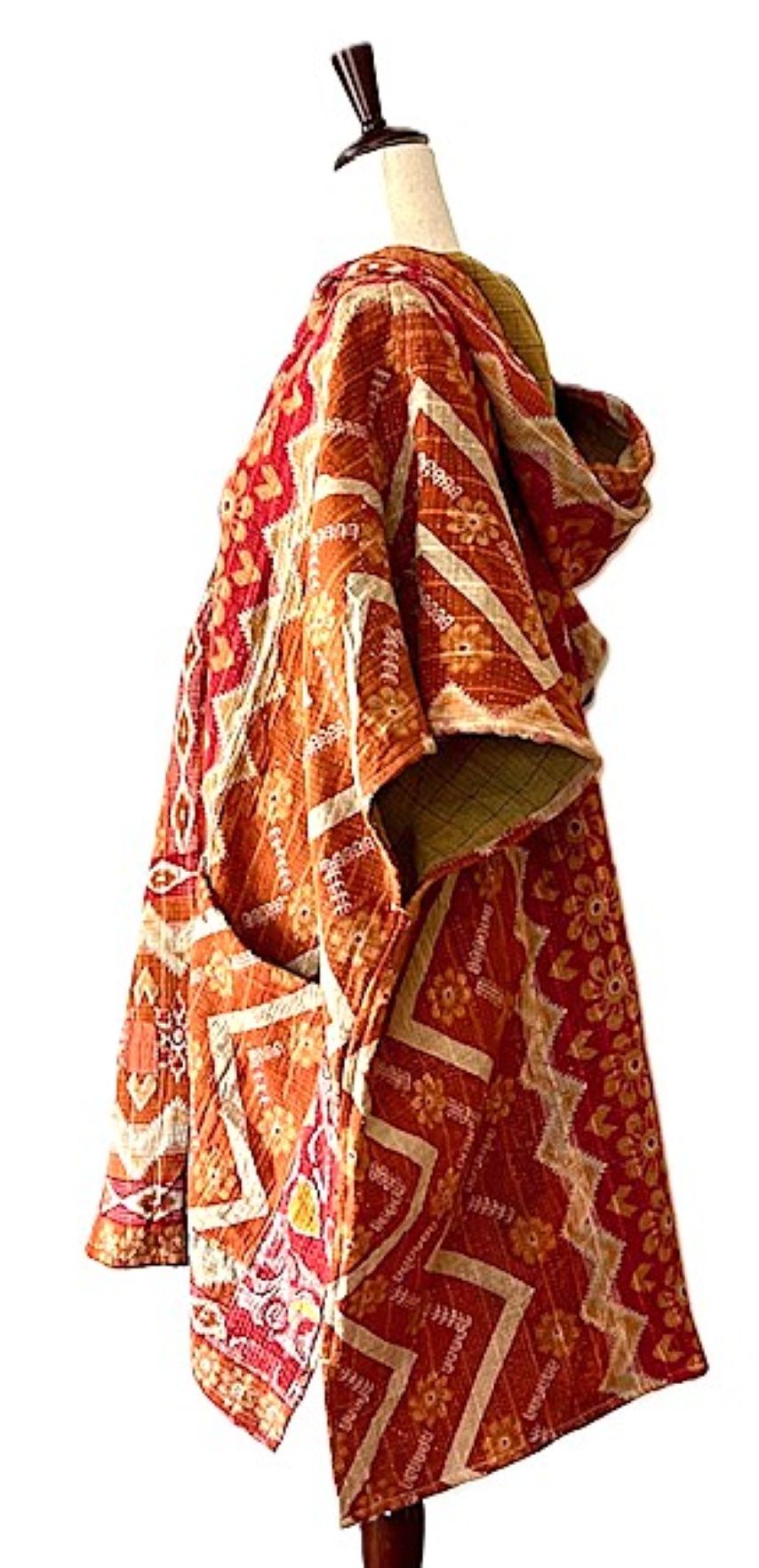 Kantha Bae Peace and Love Poncho. (Red Geometric)