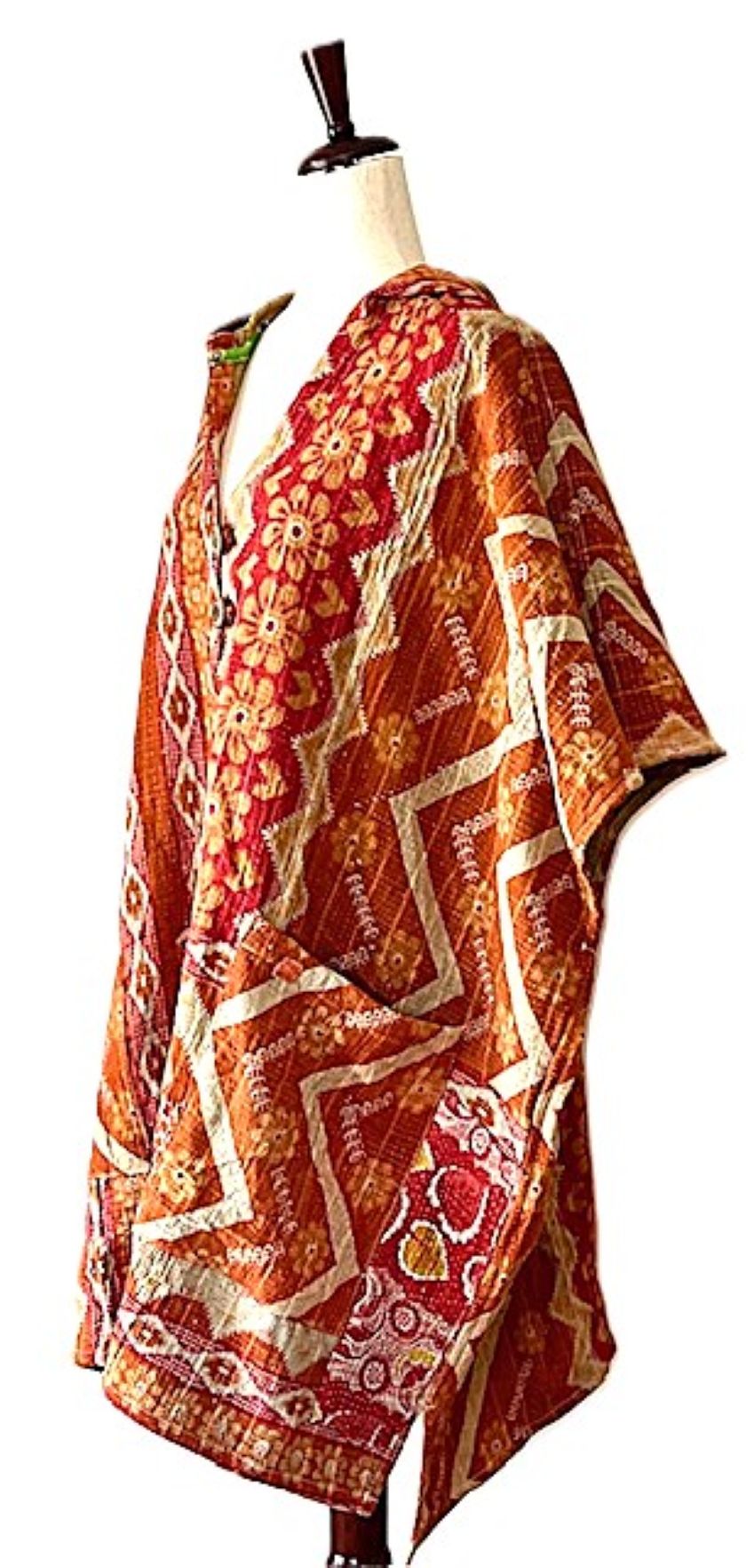 Kantha Bae Peace and Love Poncho. (Red Geometric)
