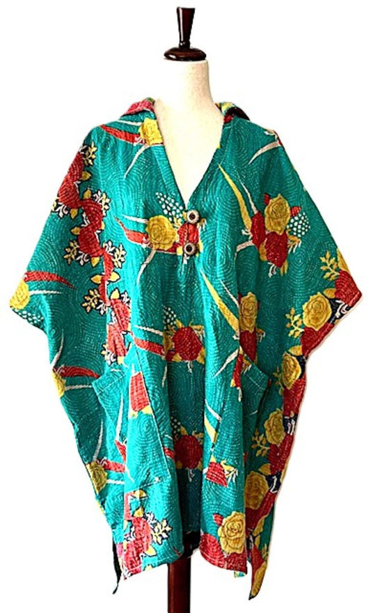 Kantha Bae Peace and Love Poncho. (Jade Floral)