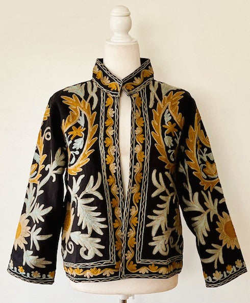 Wearable Art In This Hand Embroidered Short Jacket.  (Black)