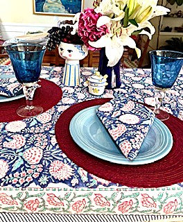 Table, Fresh and Lively Handmade Block Print Table Cloth With 6 Matching Napkins (60 X 90) A Favorite. (Copy)