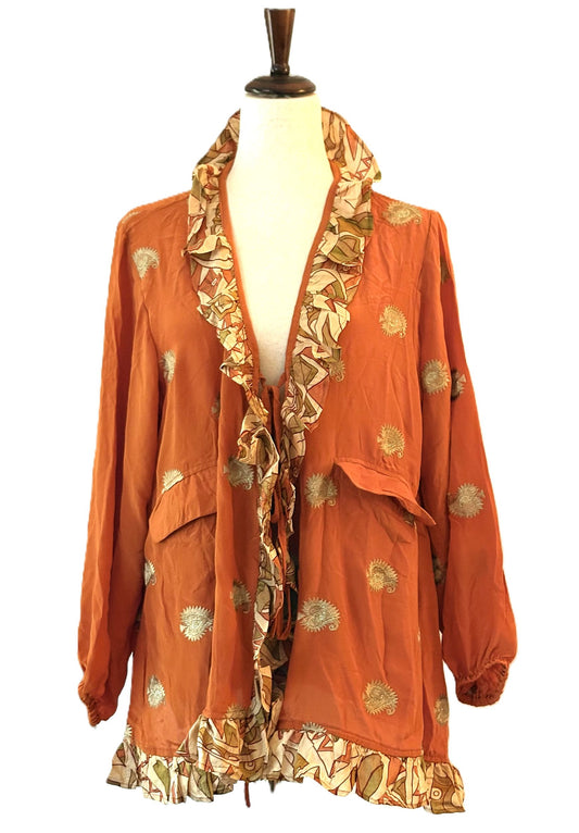 Kantha Bae Crepe Sari Ruffle Daisy Blouse (Orange Gold) (Copy)