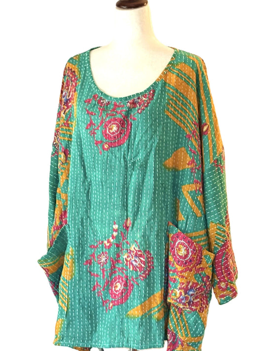 Kantha Bae Dream Pullover, Green Floral Top