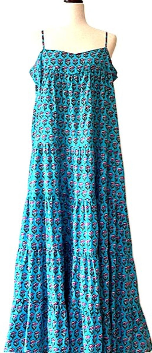 Maxi Length Strappy Sun Dress Is Stylish And Cool. (Turquoise)