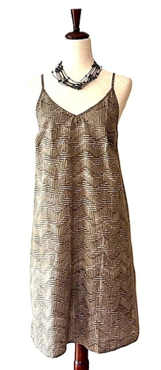 Block Printed Pure Cotton Slip Dress Looks Smart (Bronze)