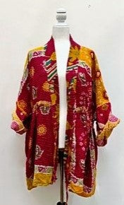 Kantha Bae Open Kantha Embroidered Jacket Fully Reversible (Mustard Wine Mix)