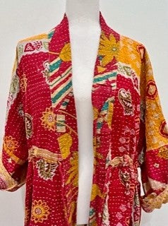 Kantha Bae Open Kantha Embroidered Jacket Fully Reversible (Mustard Wine Mix)