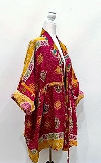 Kantha Bae Open Kantha Embroidered Jacket Fully Reversible (Mustard Wine Mix)