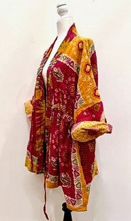 Kantha Bae Open Kantha Embroidered Jacket Fully Reversible (Mustard Wine Mix)