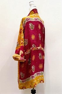 Kantha Bae Open Kantha Embroidered Jacket Fully Reversible (Mustard Wine Mix)