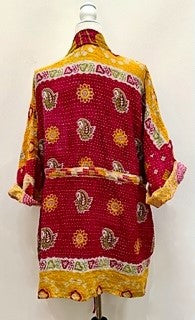 Kantha Bae Open Kantha Embroidered Jacket Fully Reversible (Mustard Wine Mix)