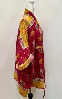 Kantha Bae Open Kantha Embroidered Jacket Fully Reversible (Mustard Wine Mix)