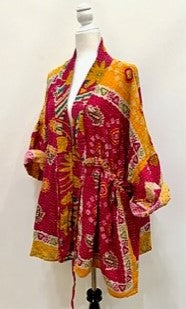 Kantha Bae Open Kantha Embroidered Jacket Fully Reversible (Mustard Wine Mix)