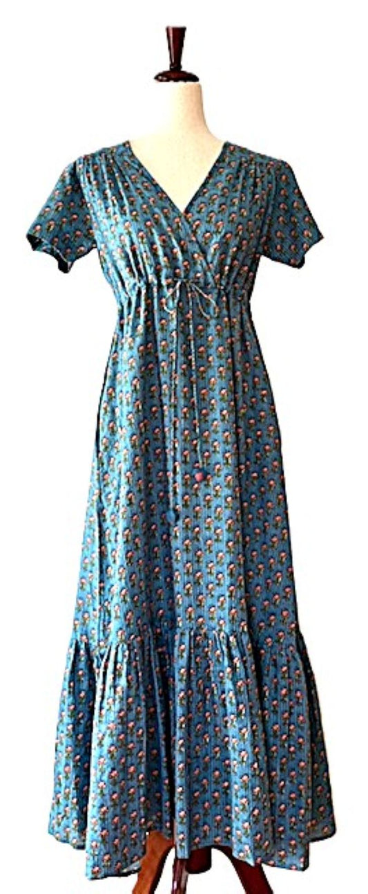 Maxi Length Cap Sleeve Dress Is Tailored And Refreshing. (Aqua)