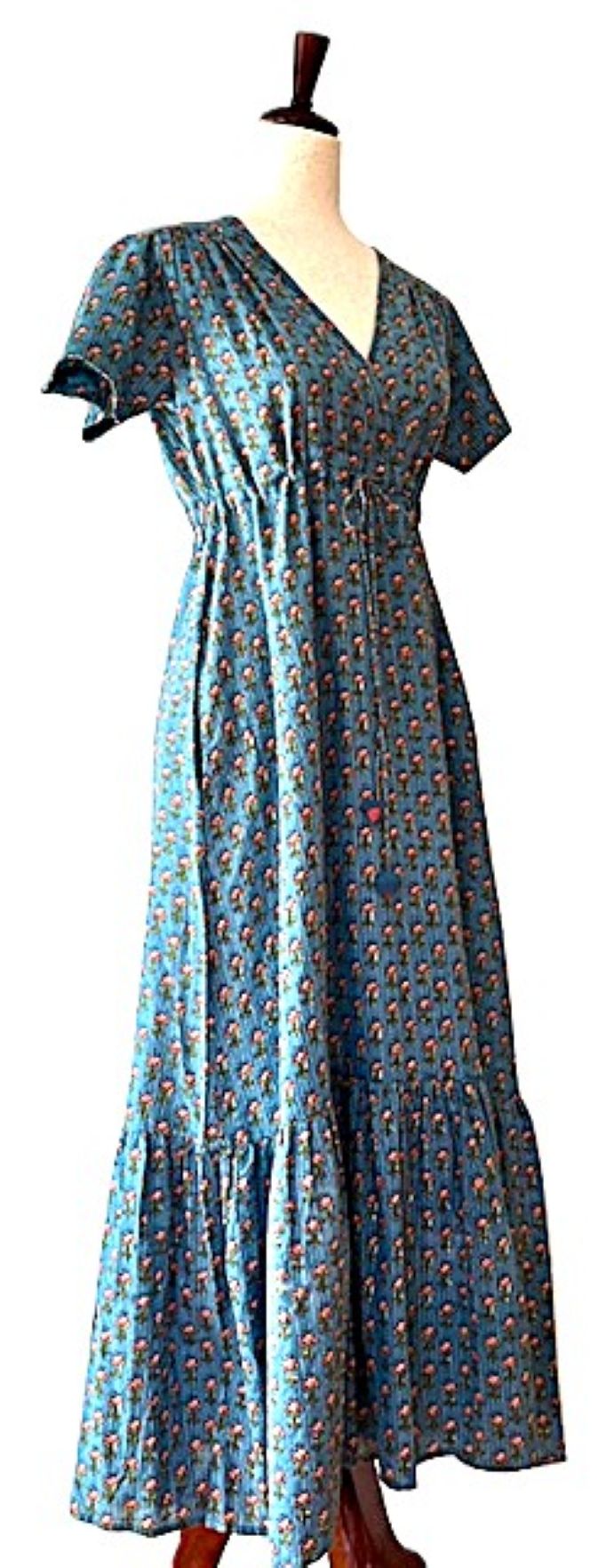 Maxi Length Cap Sleeve Dress Is Tailored And Refreshing. (Aqua)