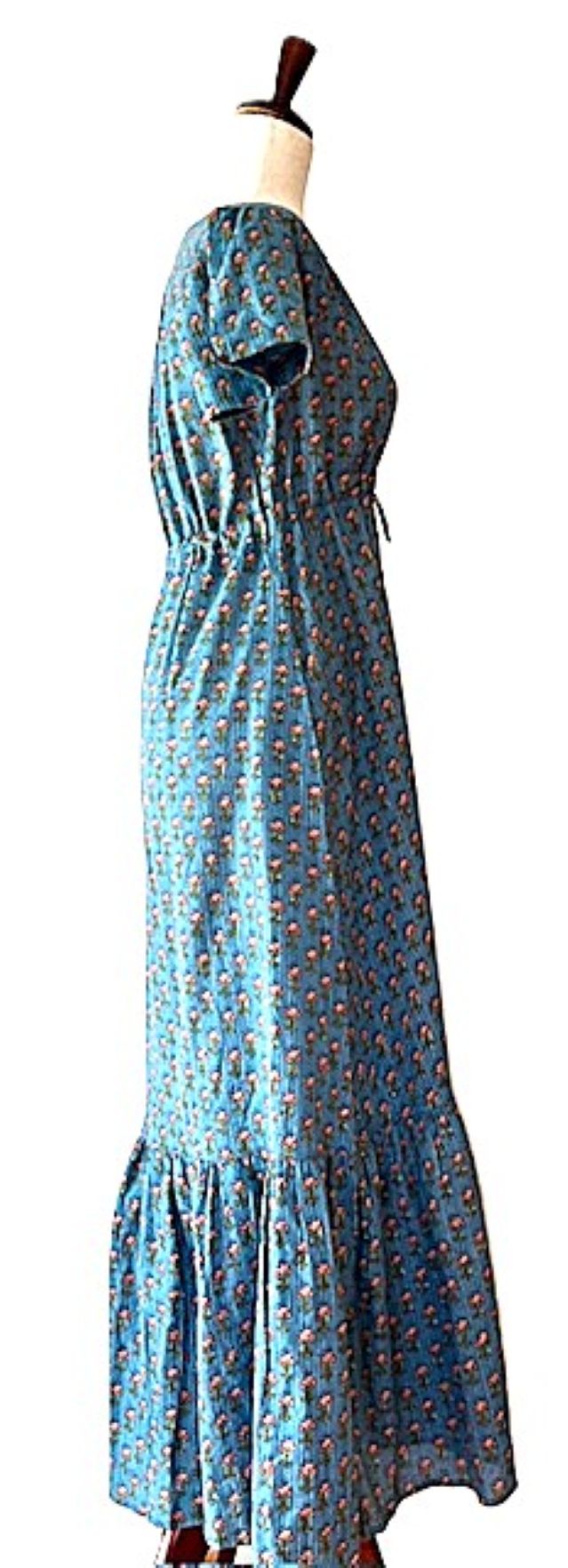 Maxi Length Cap Sleeve Dress Is Tailored And Refreshing. (Aqua)