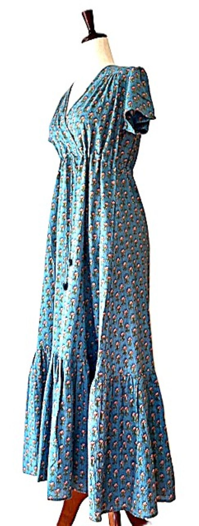Maxi Length Cap Sleeve Dress Is Tailored And Refreshing. (Aqua)