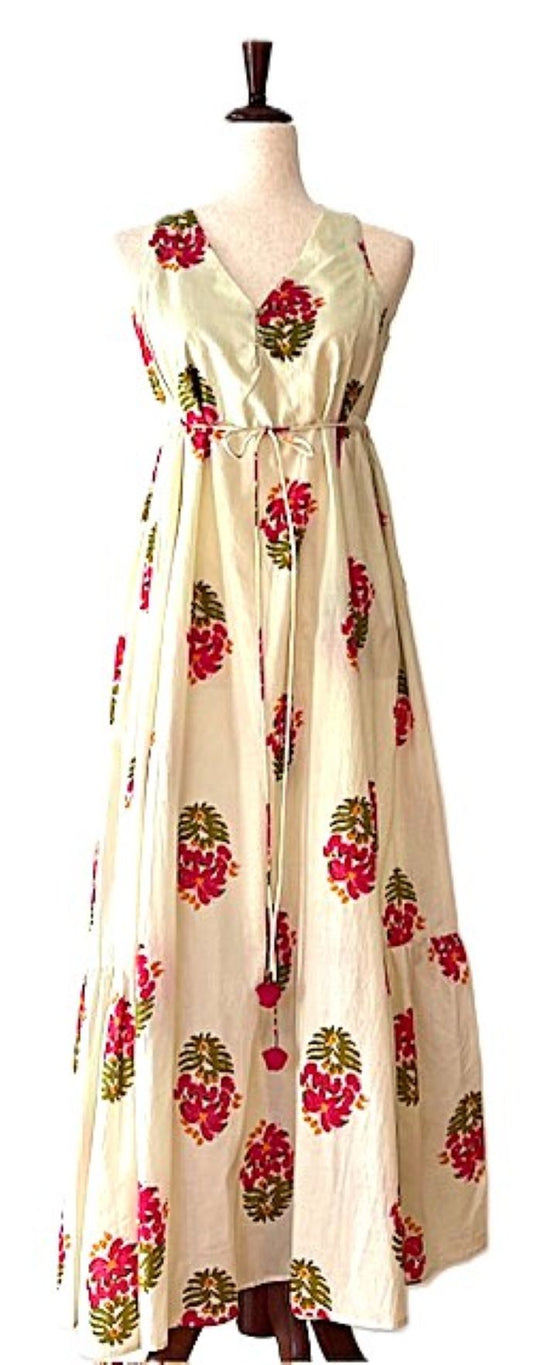 Chic Midi Dress In Cream With A Floral Rose Print Is Adorable.