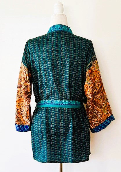 Short Stylish Patchwork Silk Blend Kimono Jacket (Mixed)